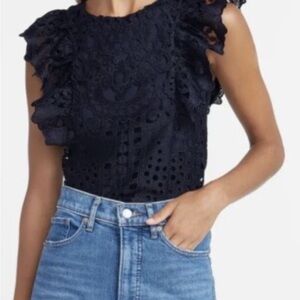 Express Blue Sleeveless Ruffled Blouse